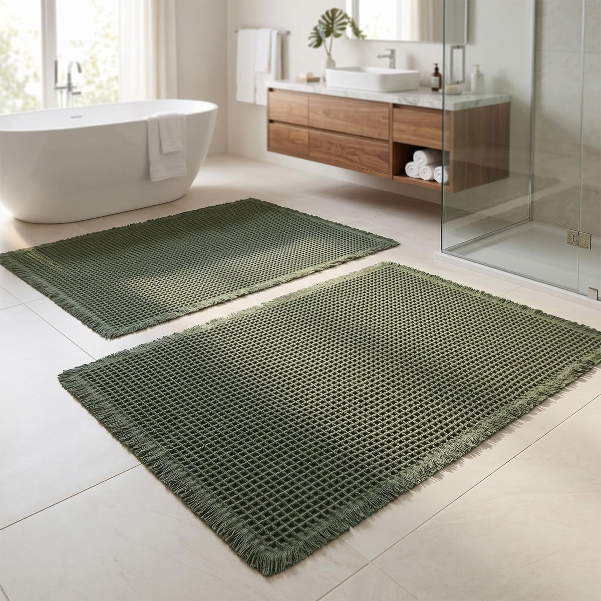 ZVFFDG waffle bath mat 17x24 in olive green, fast-absorbing for dry floors.