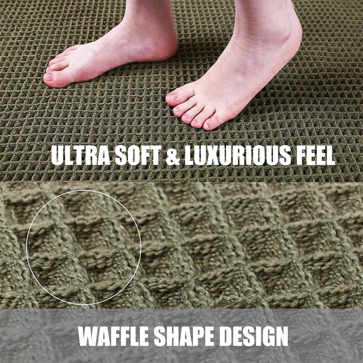 ZVFFDG waffle bath mat 18x30 in olive green, quick-drying and plush.