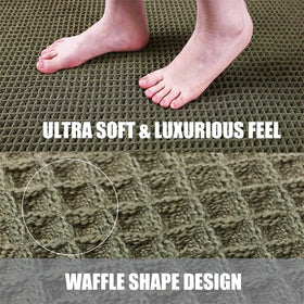 ZVFFDG waffle bath mat 18x30 in olive green, quick-drying and plush.