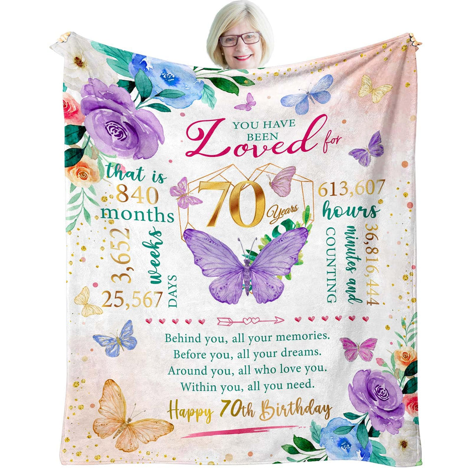 ZWERIVP 70th birthday blanket with butterflies and flowers for a heartfelt gift.