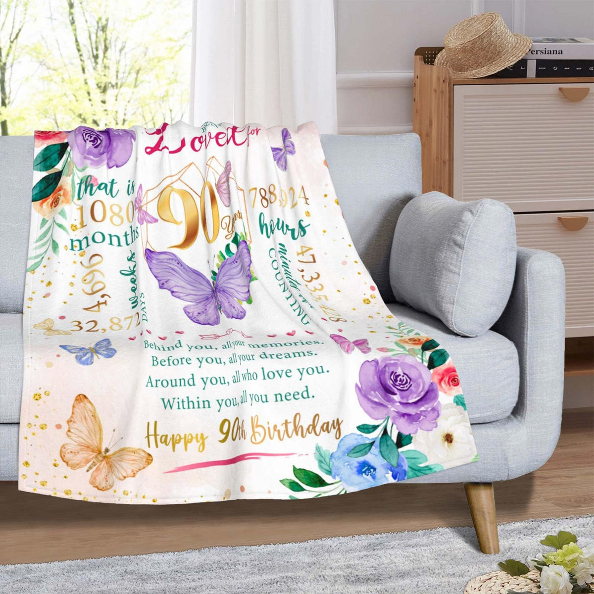 ZWERIVP butterfly and flower pattern blanket detail for elegance