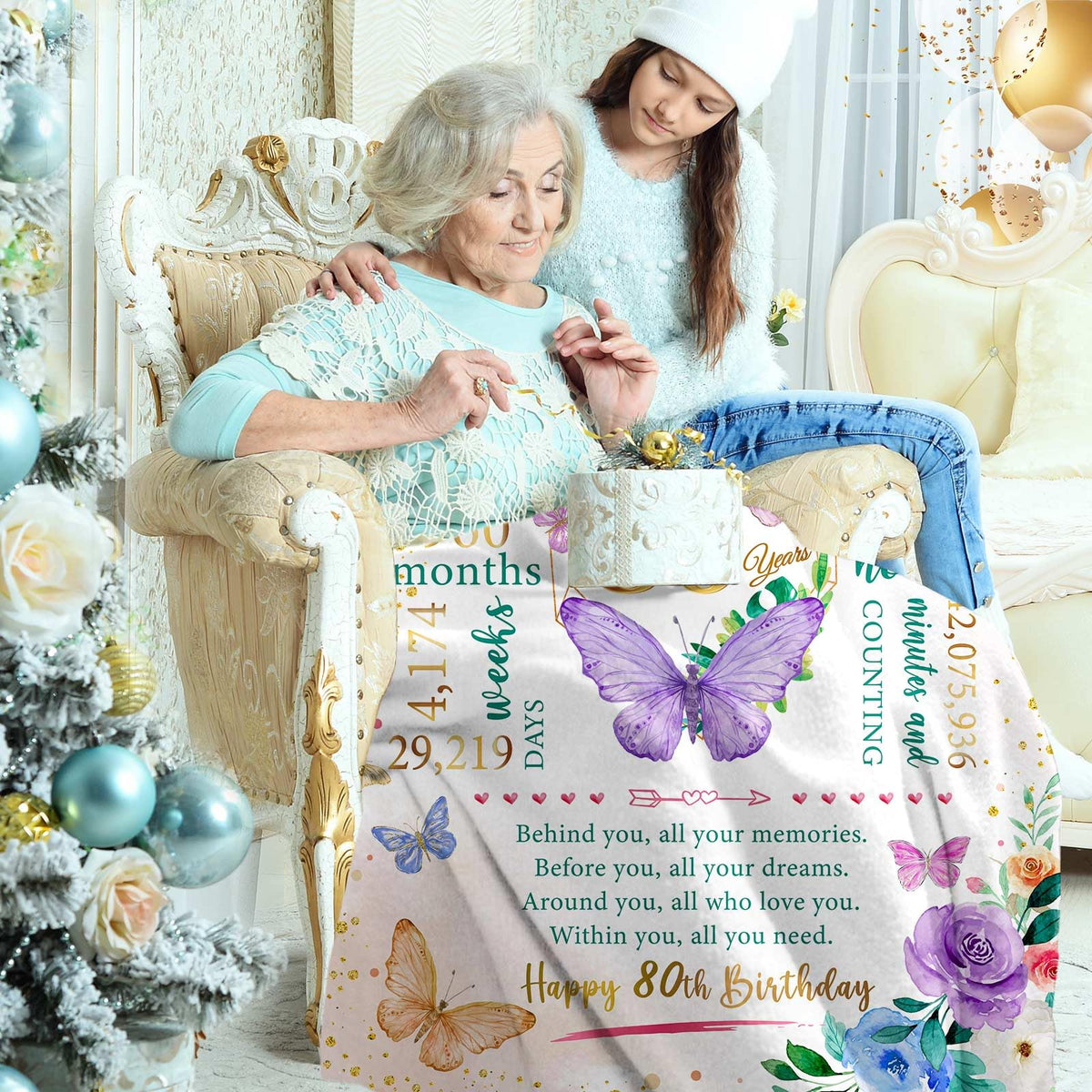 ZWERIVP purple butterflies design blanket adds elegant decor and sentimental value.