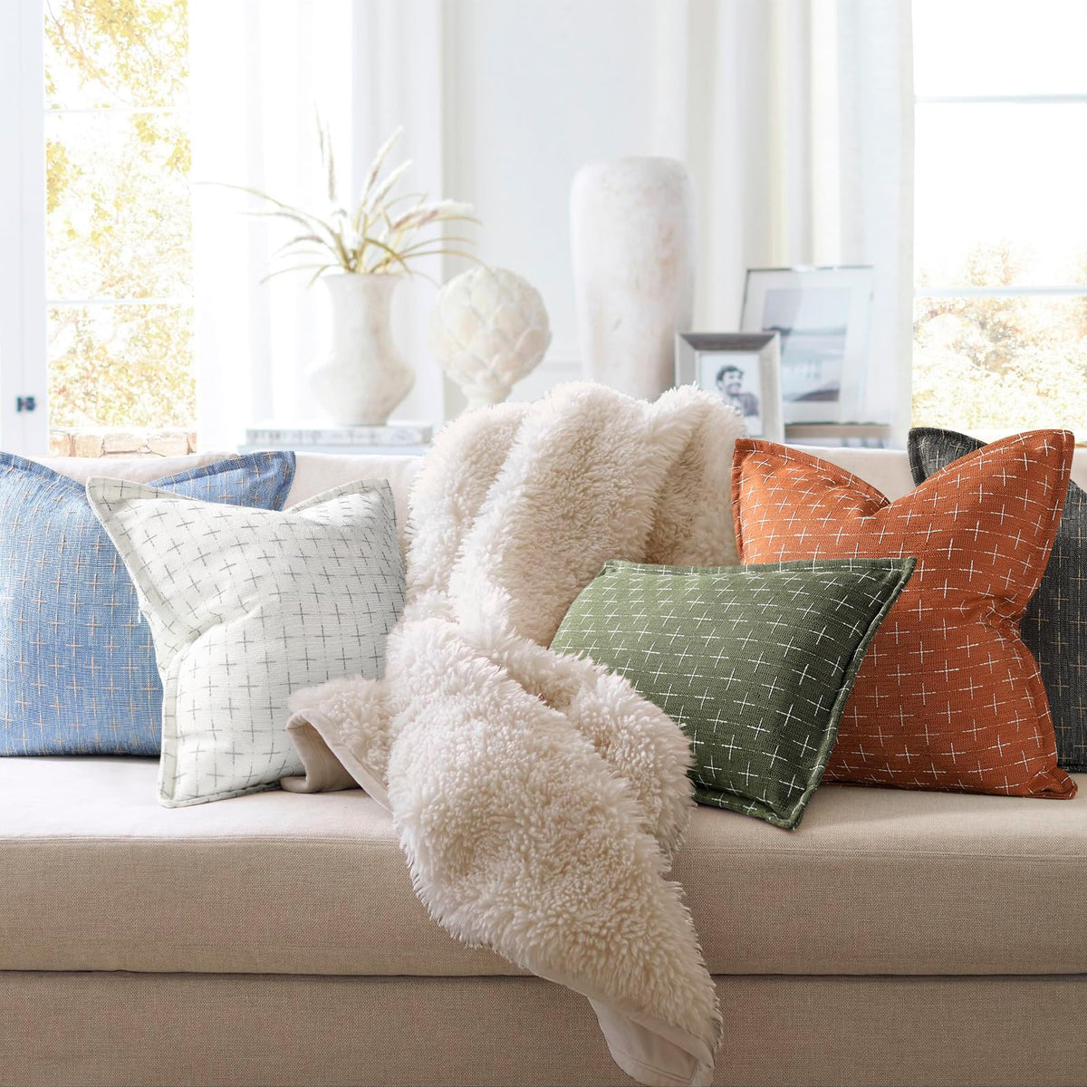 ZWJD pillow cover durable yarn-dyed jacquard maintains color and texture