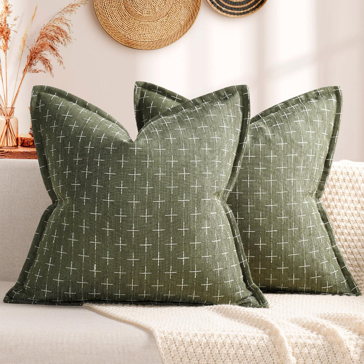 ZWJD pillow cover flange edge 20x20 adds refined texture to sofa decor