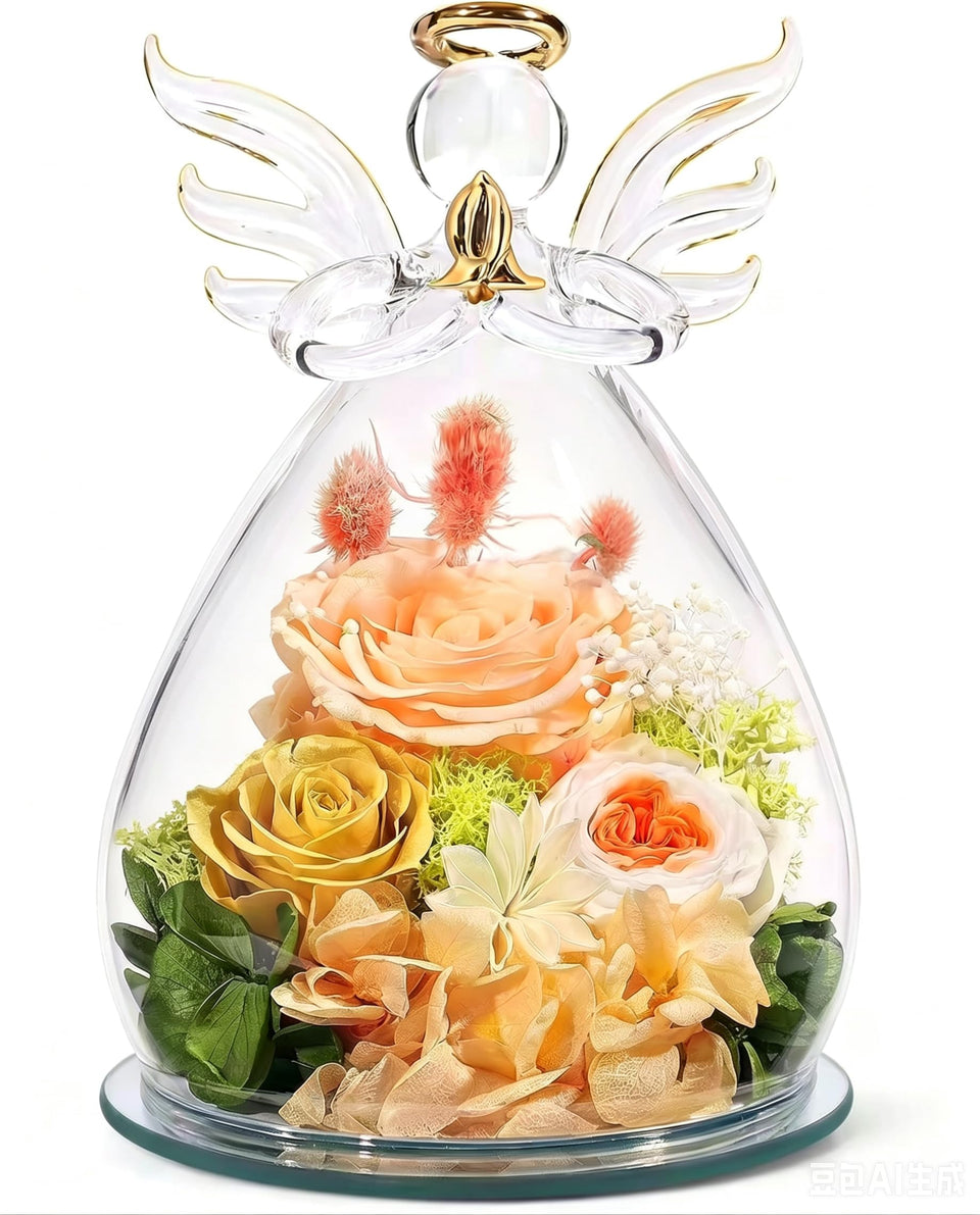 Zwwkkll preserved rose angel figurine in glass display, elegant keepsake for home decor