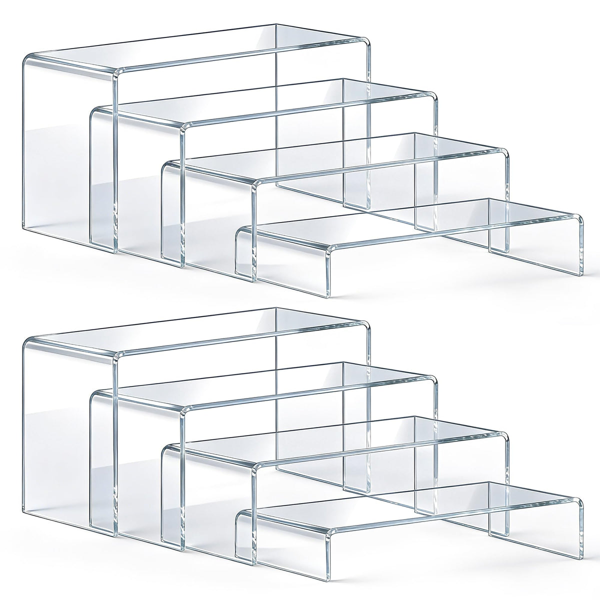 ZXQIRAX acrylic display risers side view showing crystal-clear, space-saving cupcake presentation