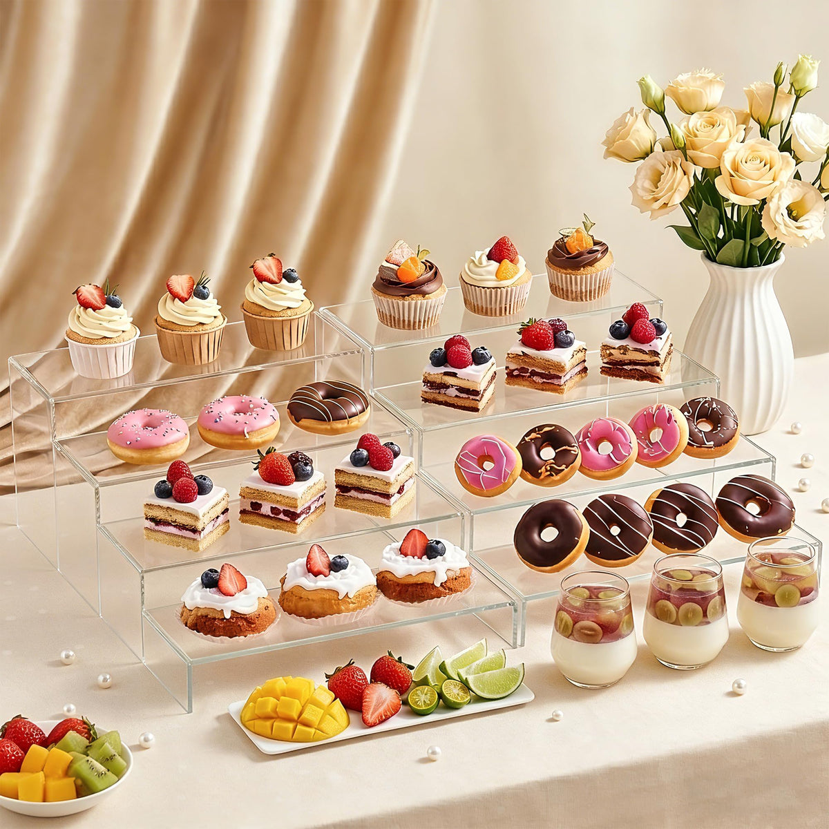 ZXQIRAX acrylic risers 8-66in multi-tier arrangement highlights products on shelves