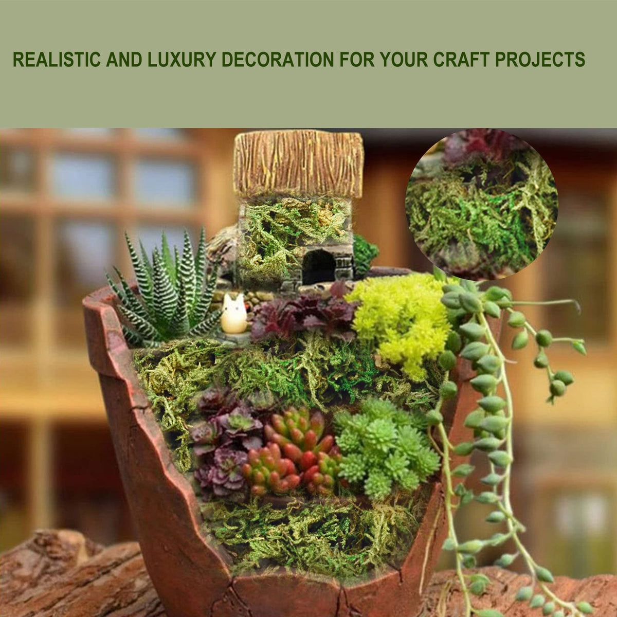 ZYAPA fake moss terrarium detail: versatile material for miniature landscapes.