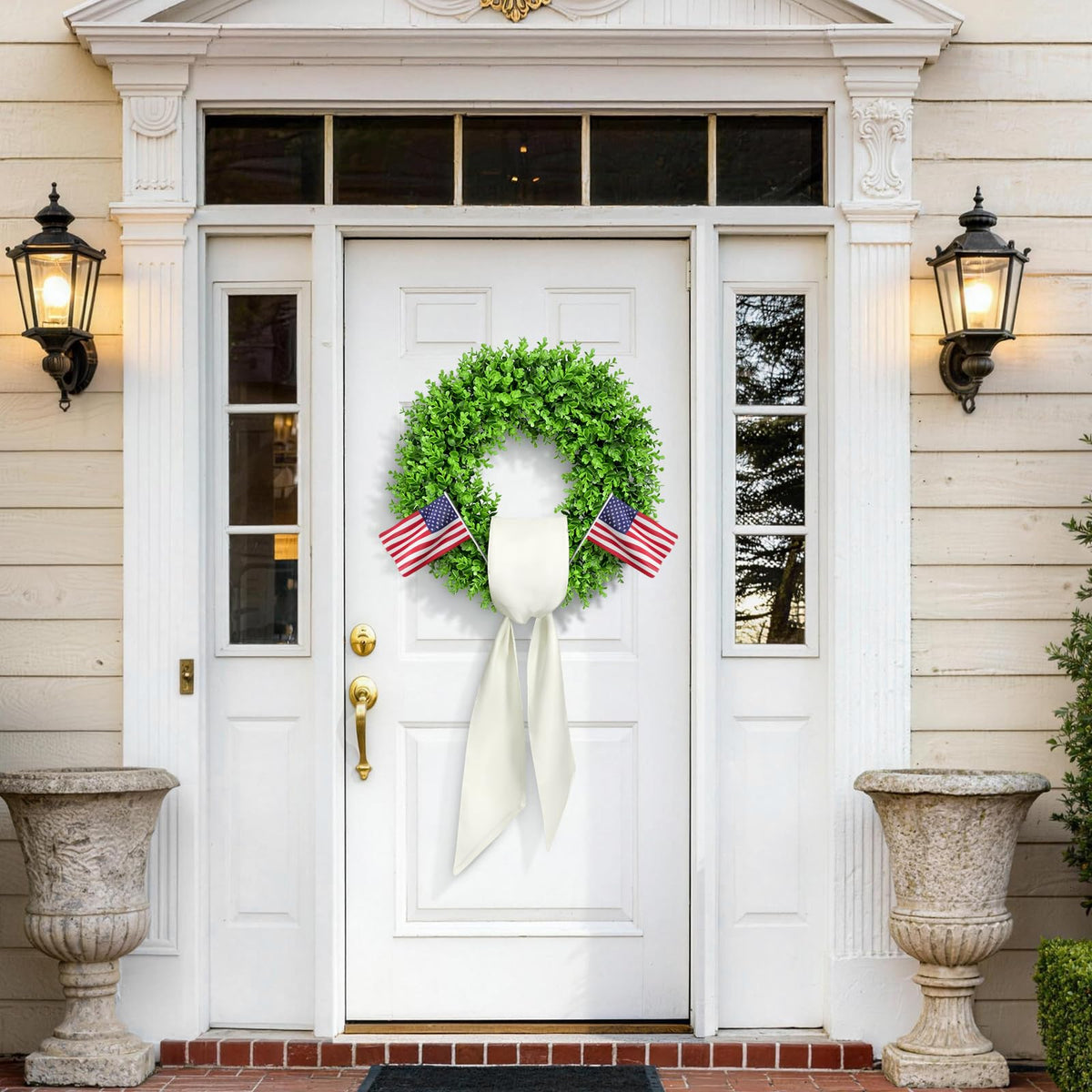 Zyekqrue preserved boxwood wreath with sash showcases a durable, reusable floral accent.
