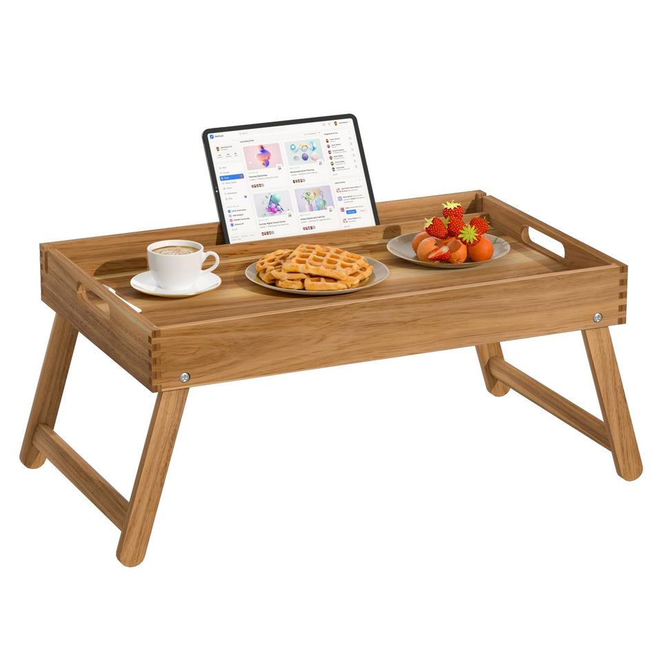 Zyraflux Acacia bed tray with a 22x14 surface for meals and laptop space.