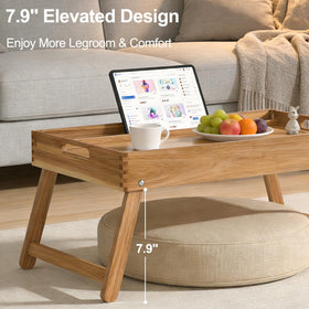 Zyraflux acacia tray has a device slot to keep tablets visible.