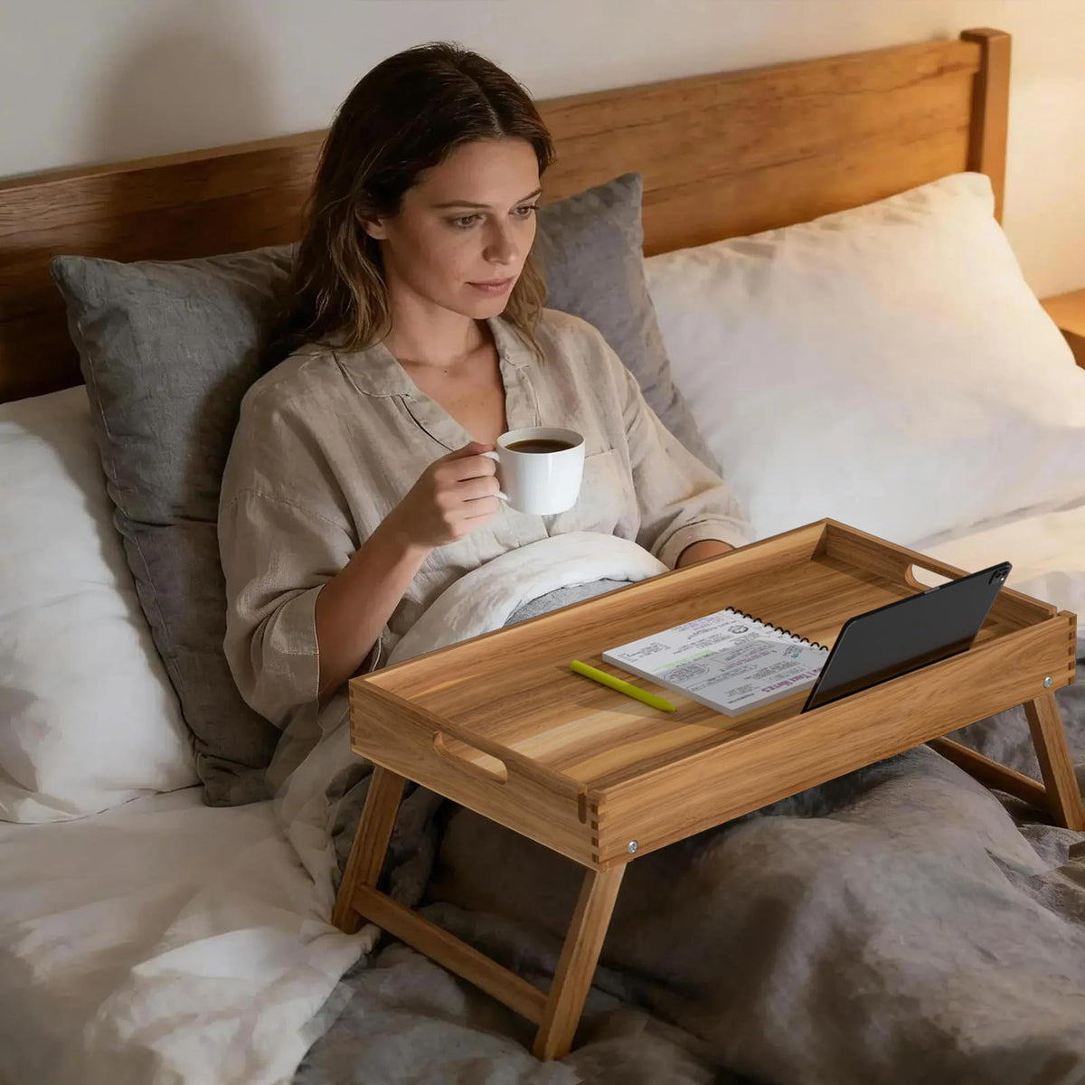 Zyraflux tray finish highlights natural grain for a refined look.