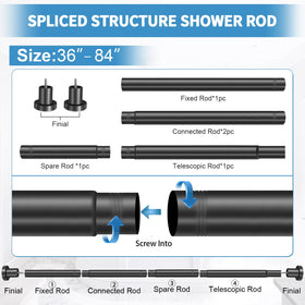 ZYRW Adjustable length secures space between 36 and 84 inches.