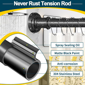 ZYRW rod shown with non-slip endcaps keeping heavy curtains in place.