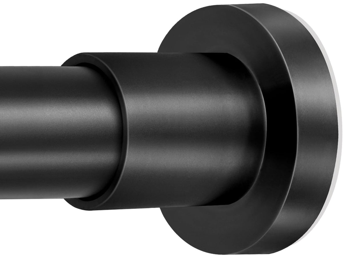ZYRW Black Shower Rod extended from 36 to 84 inches for versatile spaces.