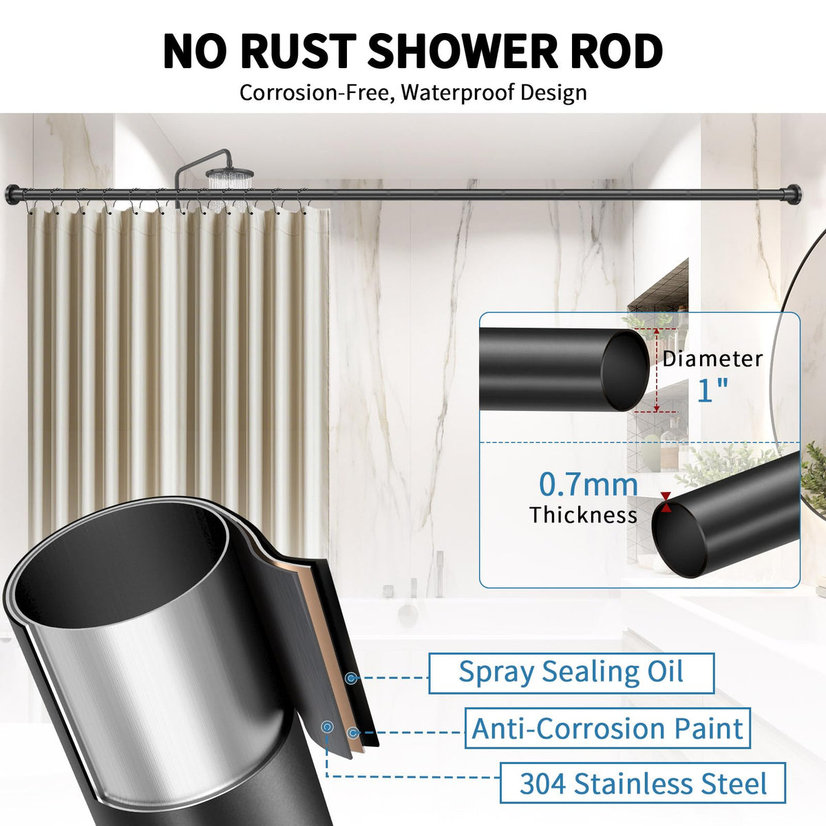 ZYRW stainless steel rod resists rust in humid bathrooms.