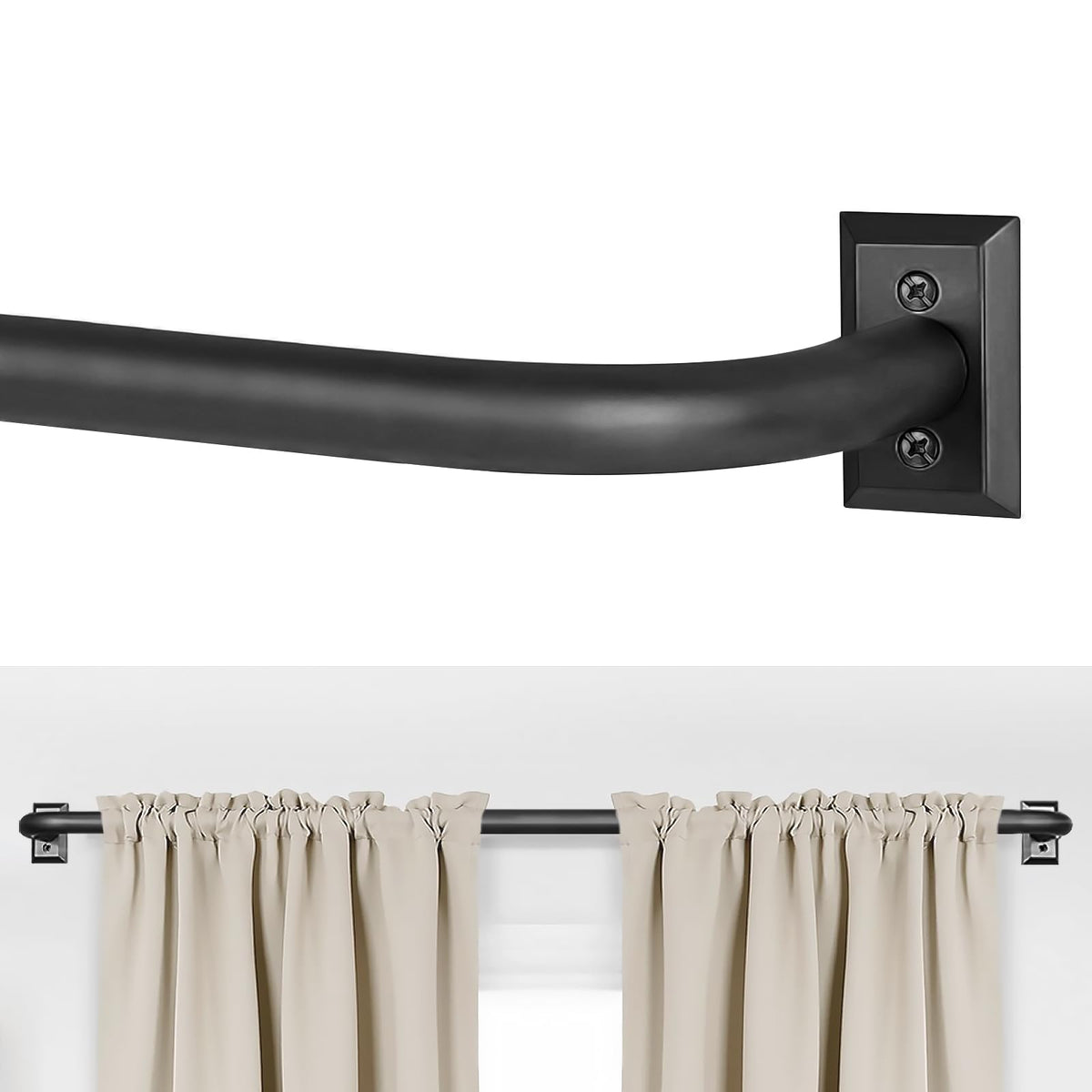 ZYRW wrap-around curtain rod with a curved end for tighter wall contact and enhanced shading.