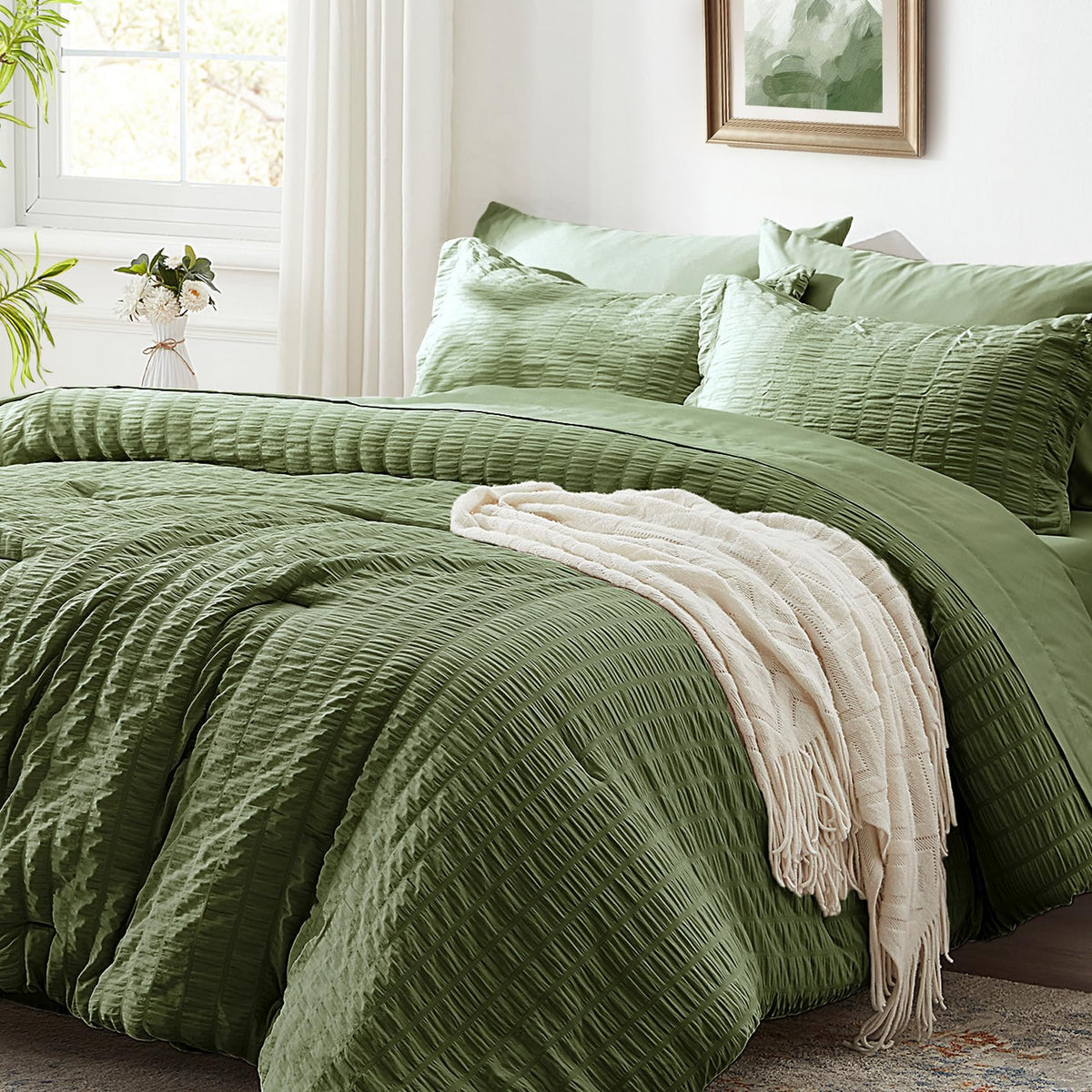 Zzlpp pillow shams in olive green with soft textured finish