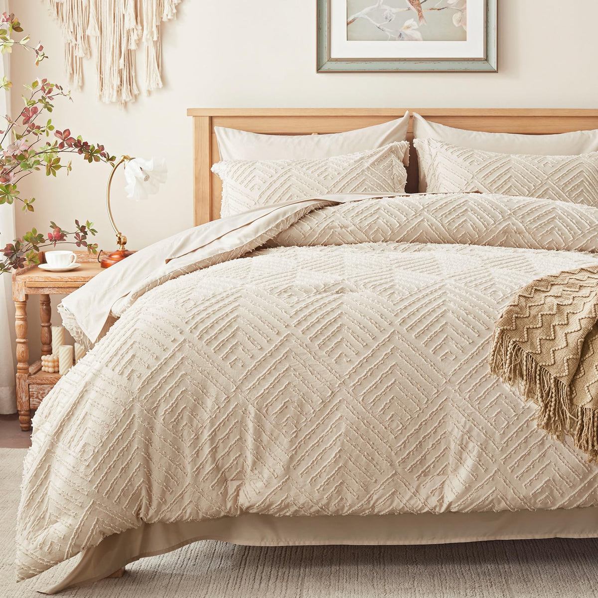 Zzlpp full comforter set in beige, cozy all-season bedding solution.