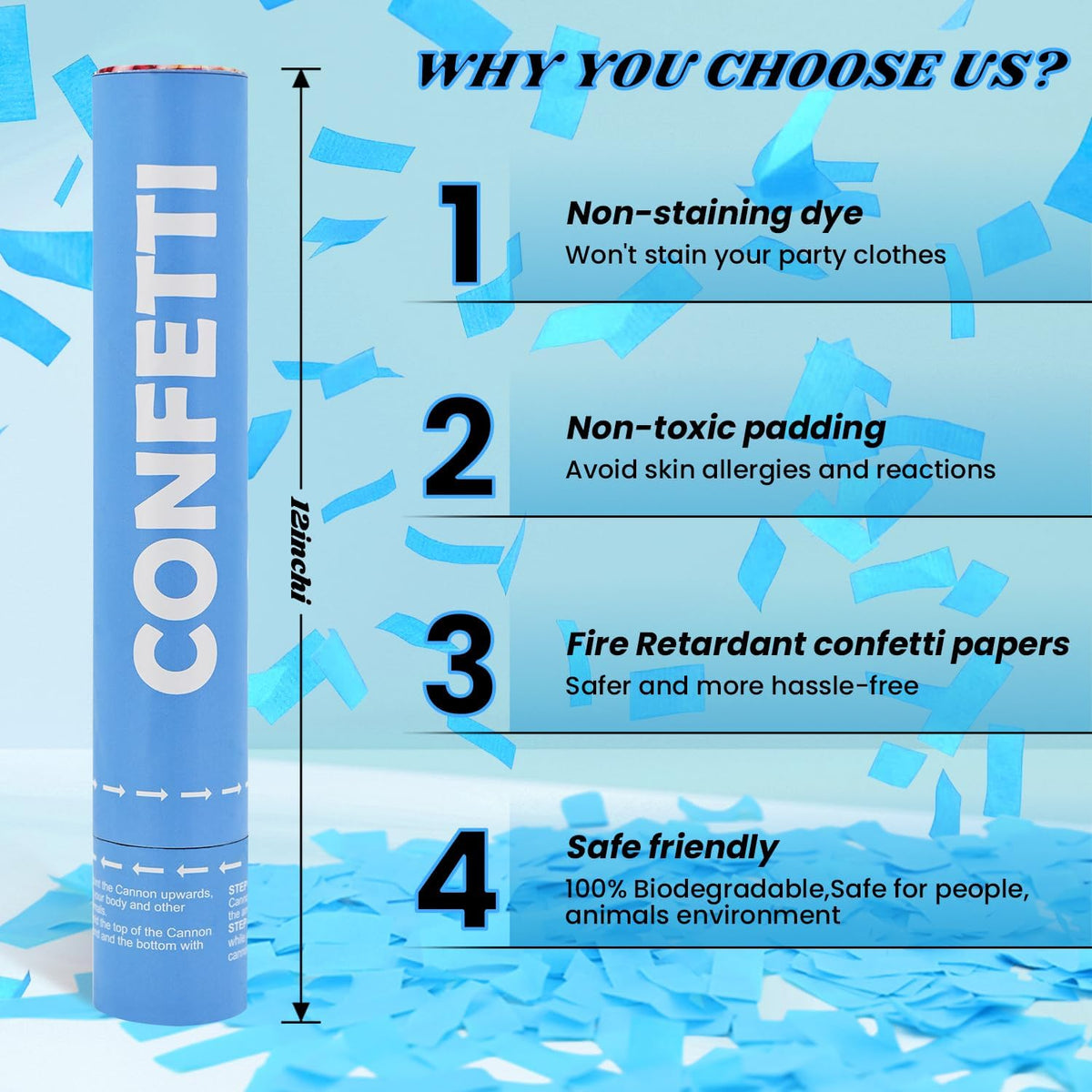 ZZPAKUE Confetti Cannon Blue launches confetti up to 15 feet
